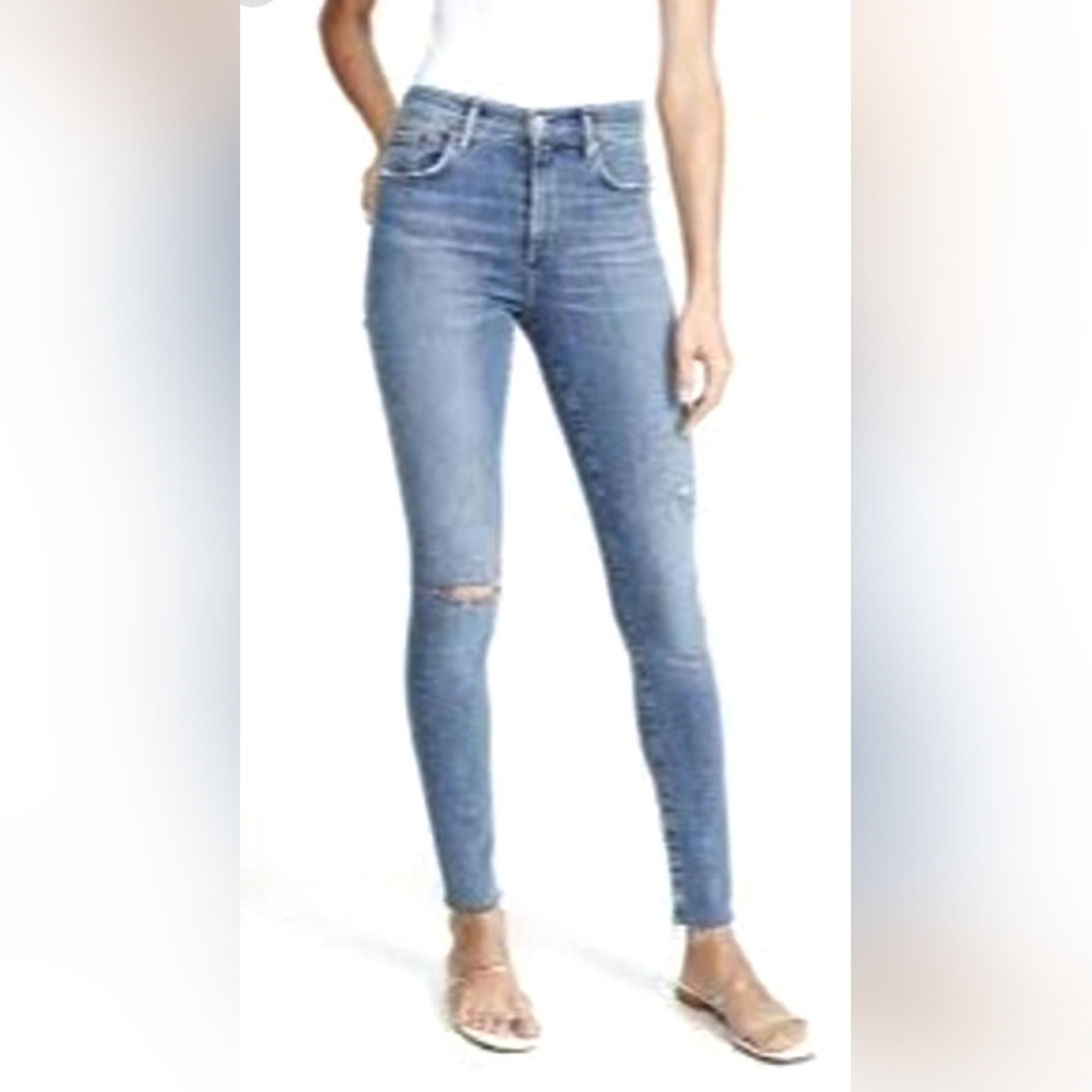 Agolde Sophie Ripped Skinny Cropped Jeans- In Light Wash Denim - Picture 4 of 13
